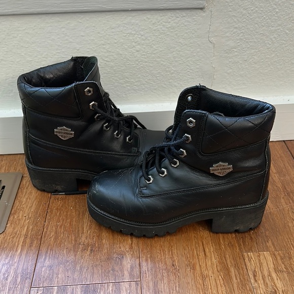 Harley-Davidson Quilted Black Leather Boots - Picture 1 of 8